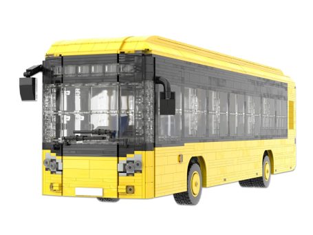 Autobús de juguete amarillo con detalles en negro y ventanas transparentes.