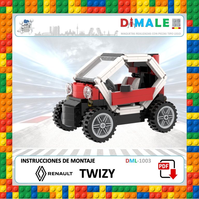 Instrucciones de montaje para un modelo de vehículo Renault Twizy de bloques de construcción.