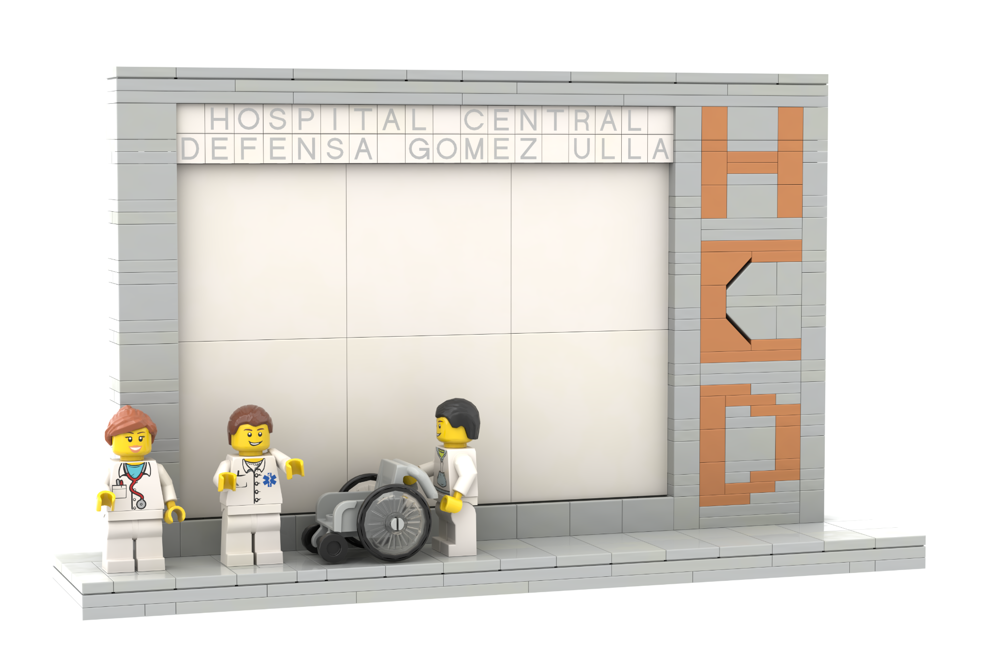 Tres figuras de Lego en un laboratorio, una de ellas en silla de ruedas.