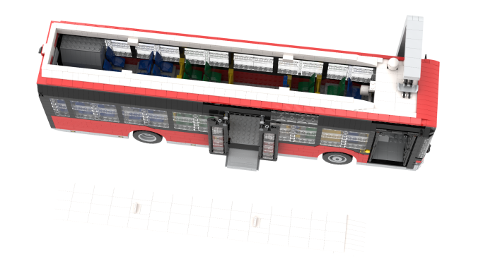 Autobús rojo con detalles visibles en su interior y puertas abiertas.
