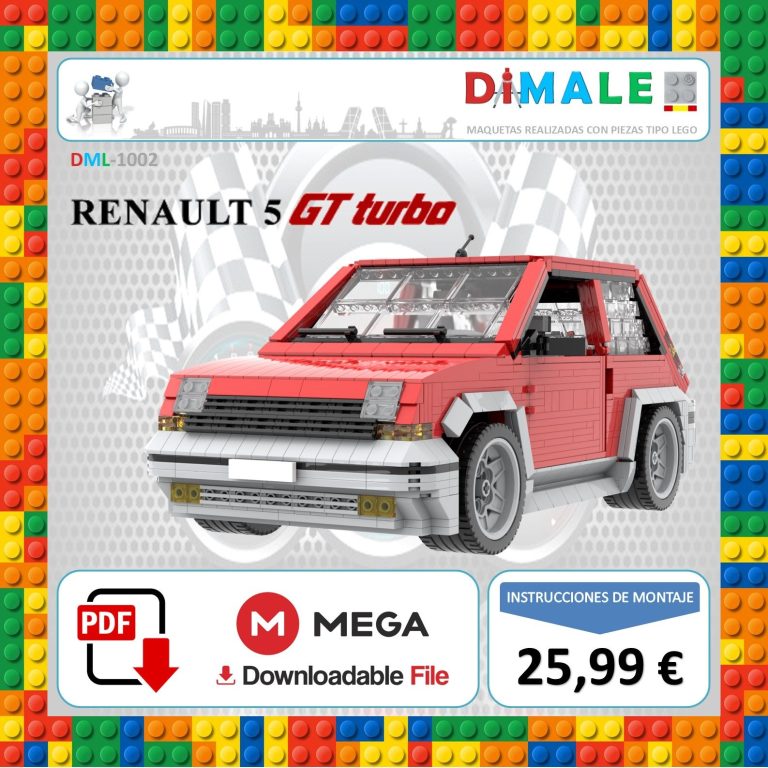 Maqueta de un Renault 5 GT Turbo hecha con bloques de construcción. Precio: 25,99 €.