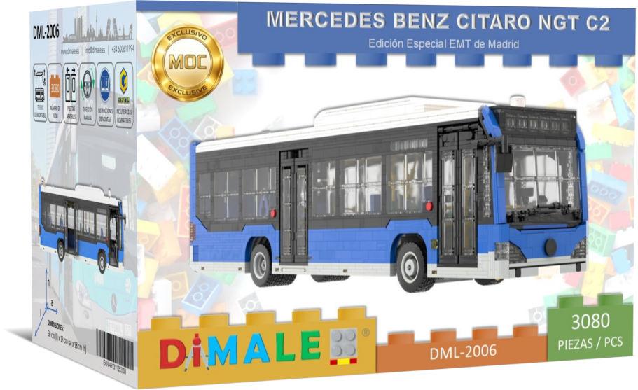 Autobús Mercedes Cítaro NGT C2 Lego MOC Maqueta de autobús Mercedes Benz Citaro en colores azul y negro. Marca Dimale.