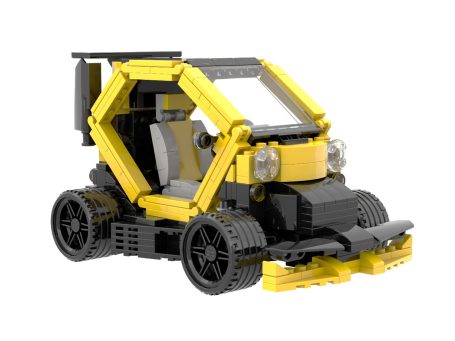 Coche de juguete construido con piezas de LEGO en amarillo y negro.