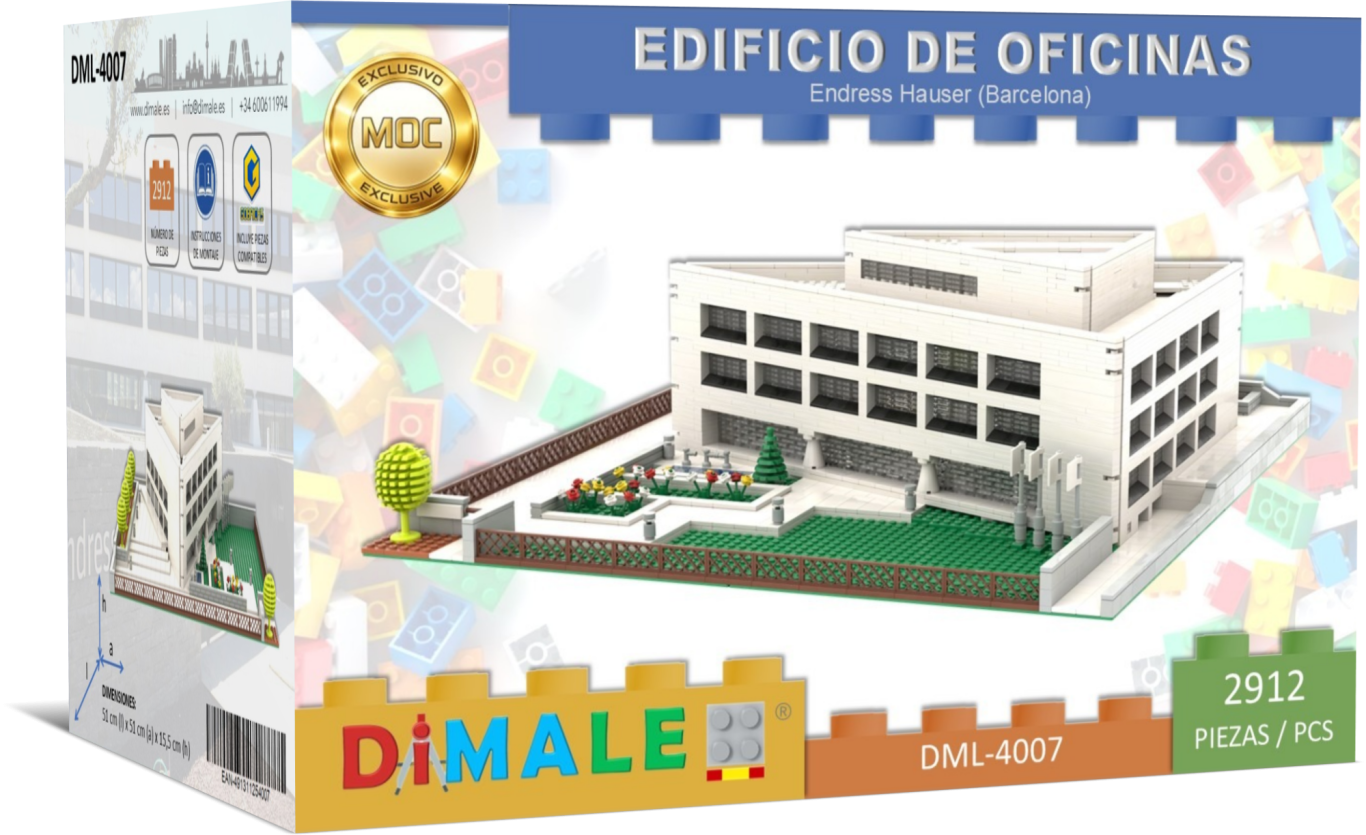 Caja de un modelo de edificio de oficinas con diseño arquitectónico.