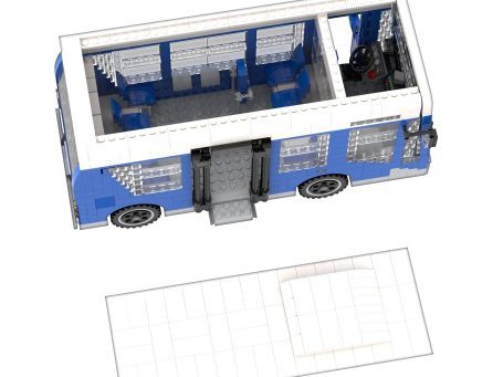 Autobús azul con interior visible y diseño detallado.