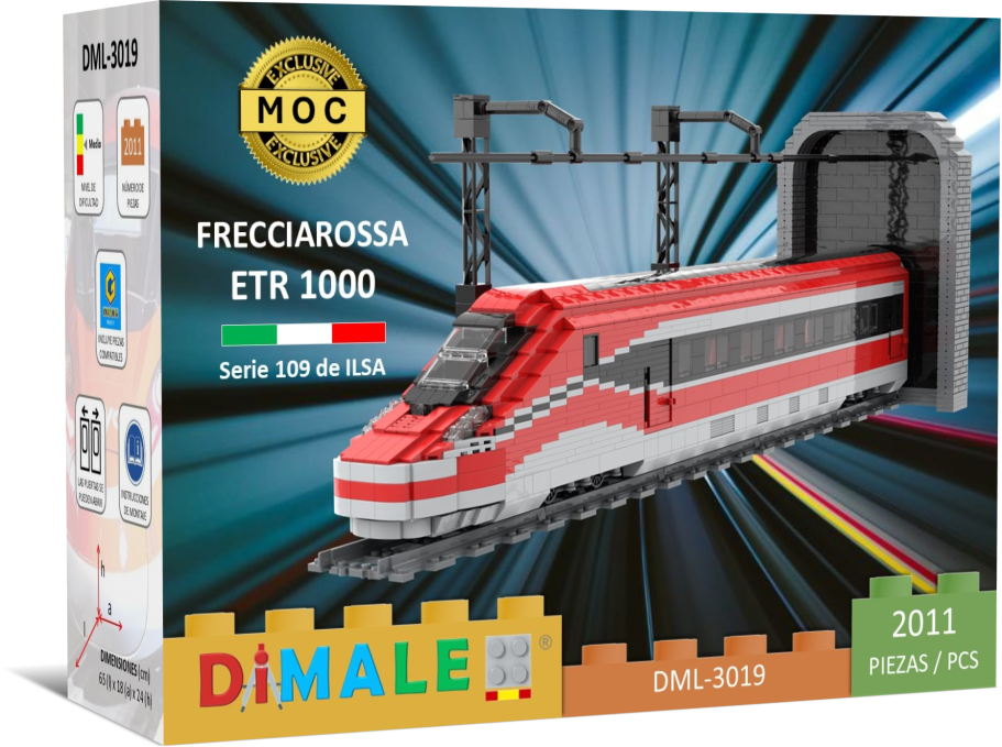 Maqueta de tren Frecciarossa ETR 3000 hecha de bloques de construcción. 