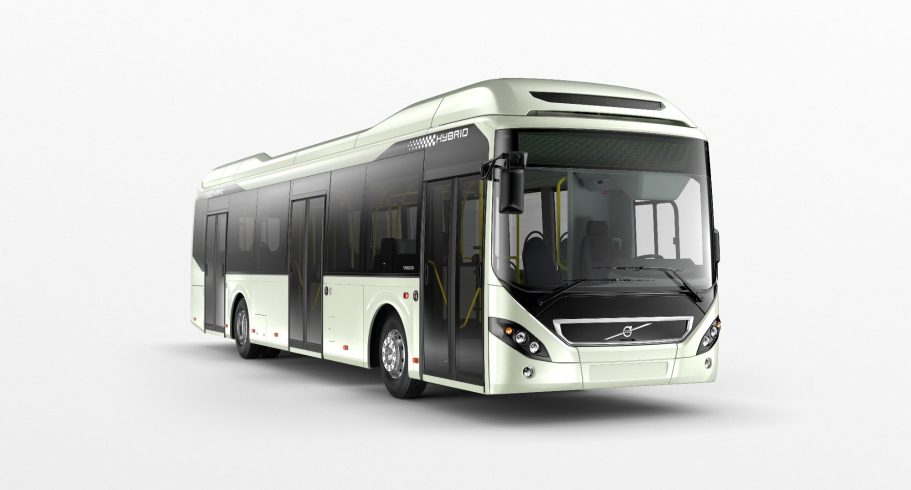 Autobús moderno de diseño blanco y negro con ventanas amplias.
