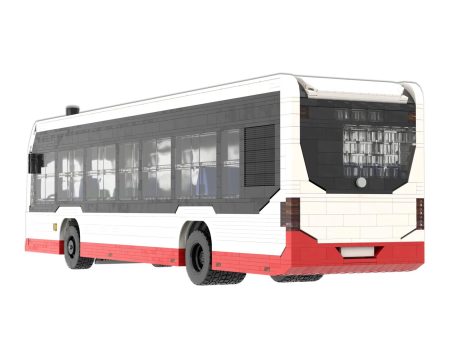 Autobús urbano de diseño moderno, con carrocería blanca y detalles rojos.