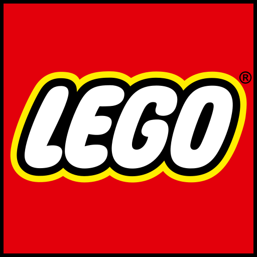 Logotipo de LEGO en color amarillo y blanco sobre fondo rojo.