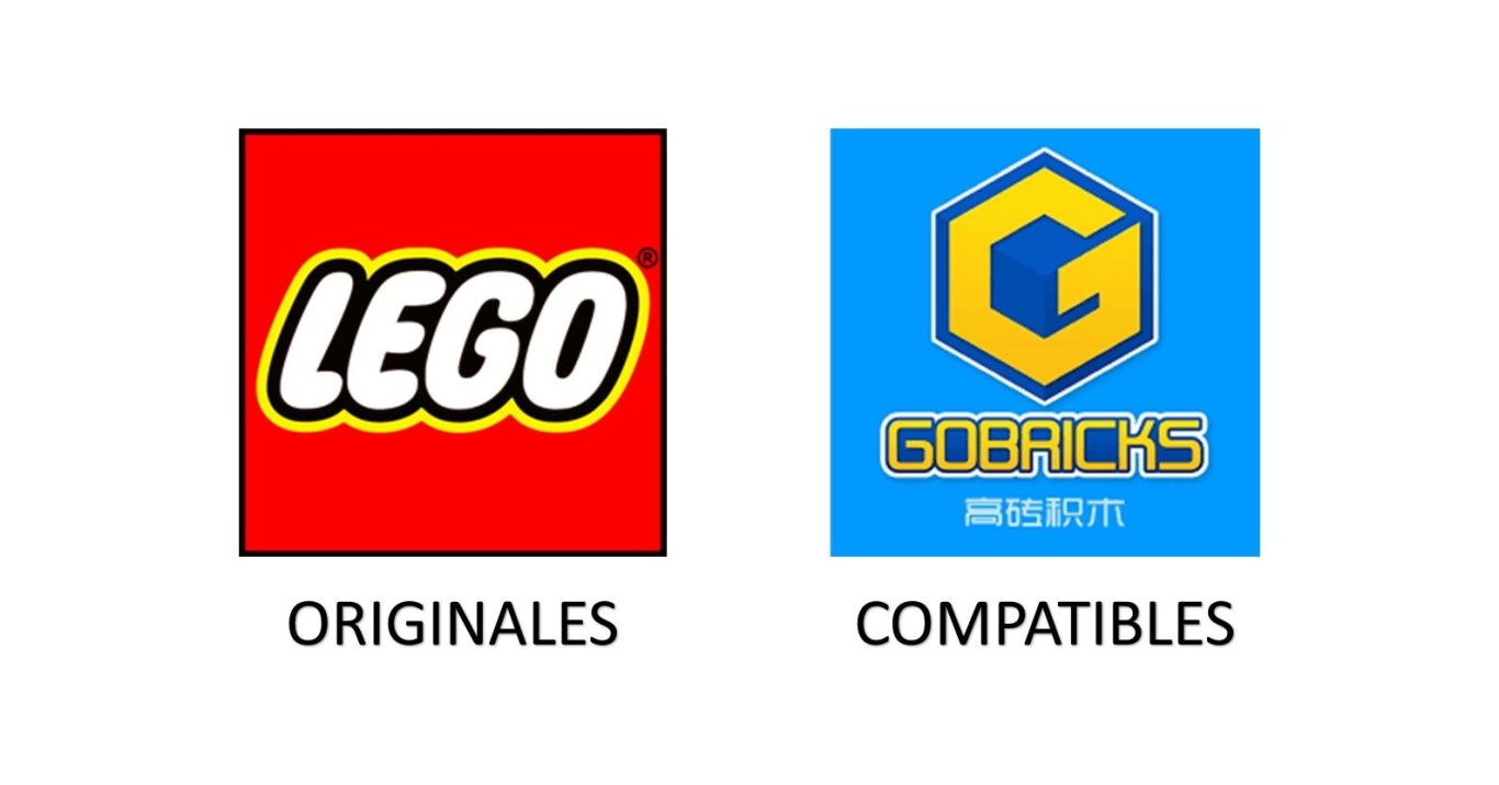 Logos de LEGO y Gobricks, indicando productos originales y compatibles.