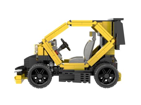 Vehículo de juguete de construcción con detalles en amarillo y negro.