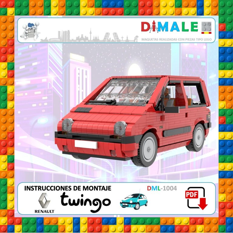 Modelo de coche rojo Renault Twingo, con instrucciones de montaje.