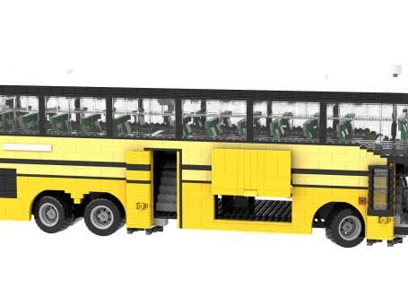 Autobús amarillo de dos pisos con escaleras y área de pasajeros en la parte superior.