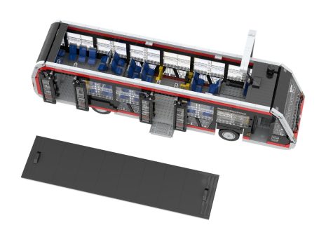 Autobús de diseño moderno con asientos interiores y rampa de acceso.