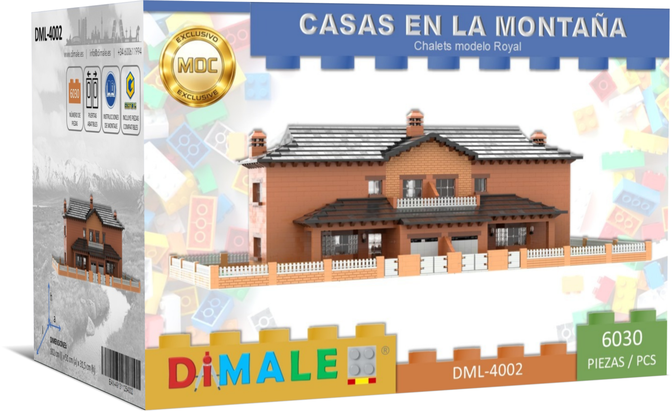 Caja de construcción que muestra una casa de montaña de diseño moderno.