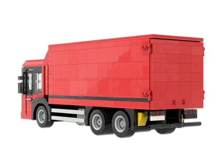 Camión grande de color rojo con caja de carga en la parte trasera.