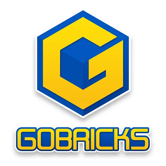 Logo de GoBricks, un diseño hexagonal con un cubo azul y letras amarillas.