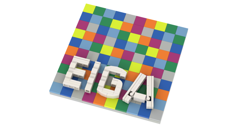 Logotipo de EIGA con colores vibrantes en un fondo de cuadros.