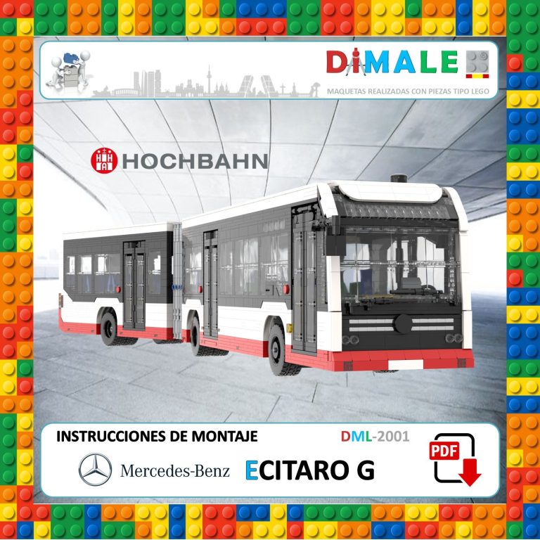 Autobús articulado de la marca Mercedes-Benz, modelo Ecitaro G, con instrucciones de montaje.