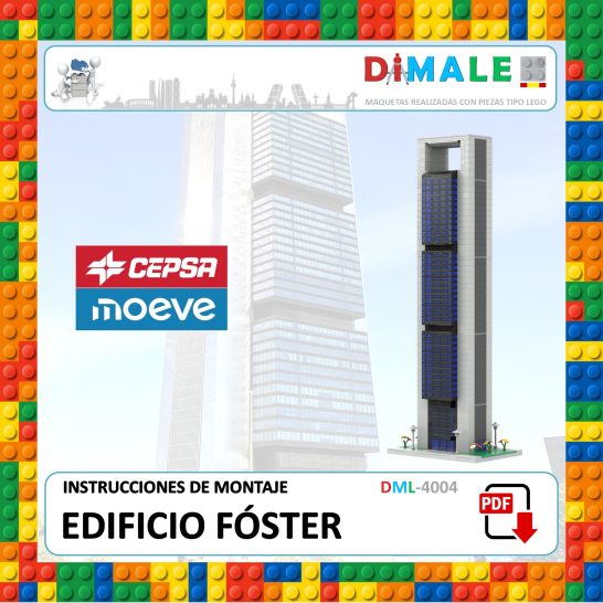 Instrucciones Edificio Cepsa-Moeve Diseño del edificio Fóster con instrucciones de montaje y logos de Cepsa y Moeve.