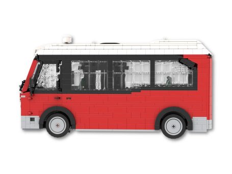 Autobús de juguete, color rojo, con ventanas y detalles en negro.