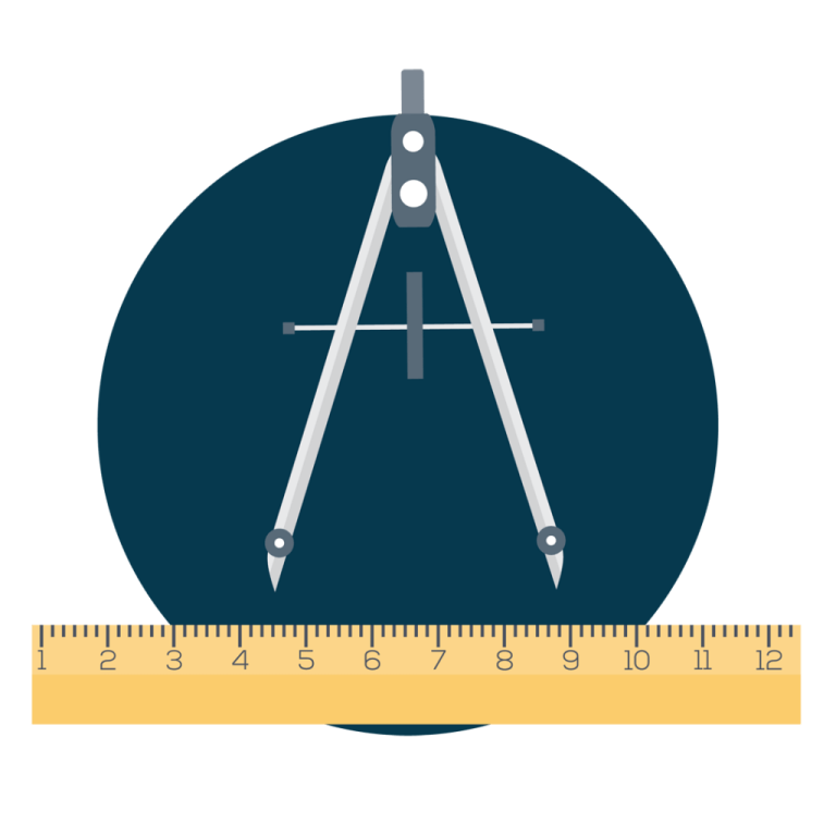 Compás y regla sobre un fondo circular oscuro.