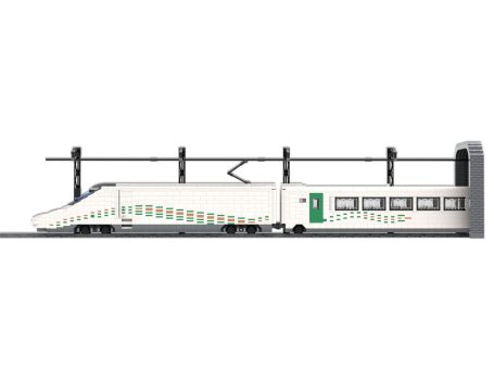 Tren de alta velocidad Talgo 350 SRO AVRIL en color blanco con detalles verdes, en un andén.