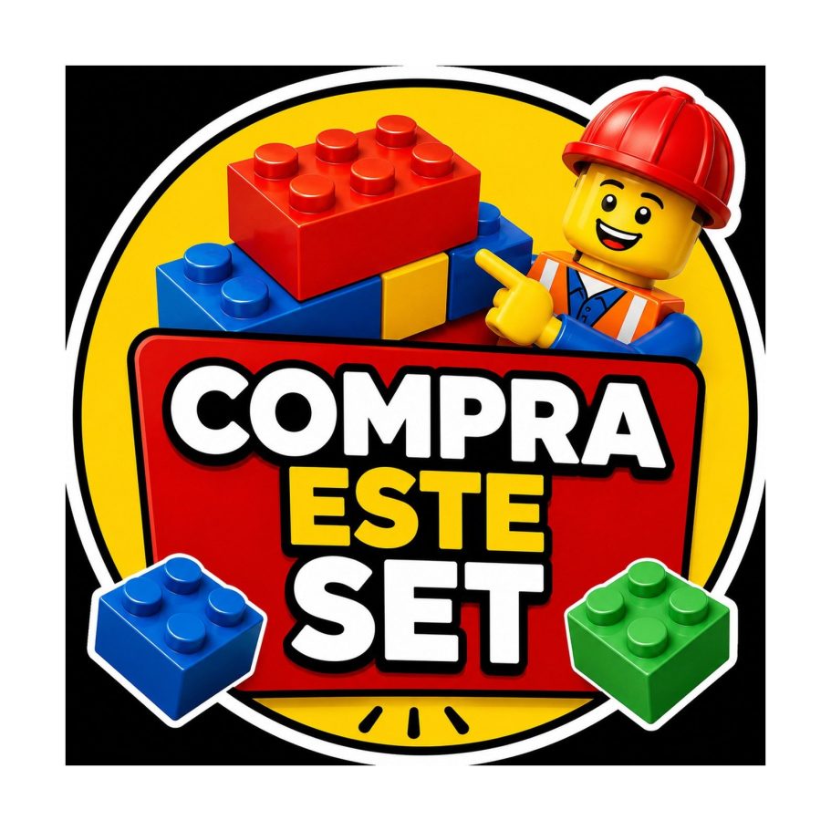 Compra este exclusivo set Lego Moc Personaje de LEGO con casco y chaleco señalando un set de bloques de colores.