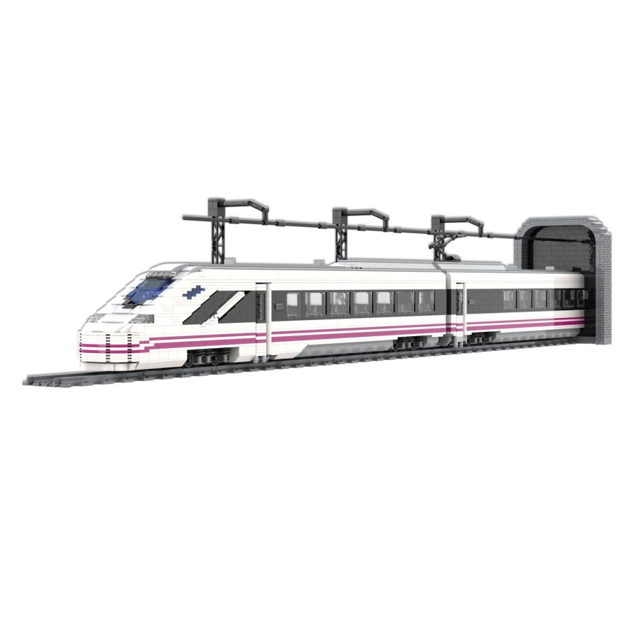 Tren de alta velocidad saliendo de un túnel, con diseño moderno y aerodinámico.