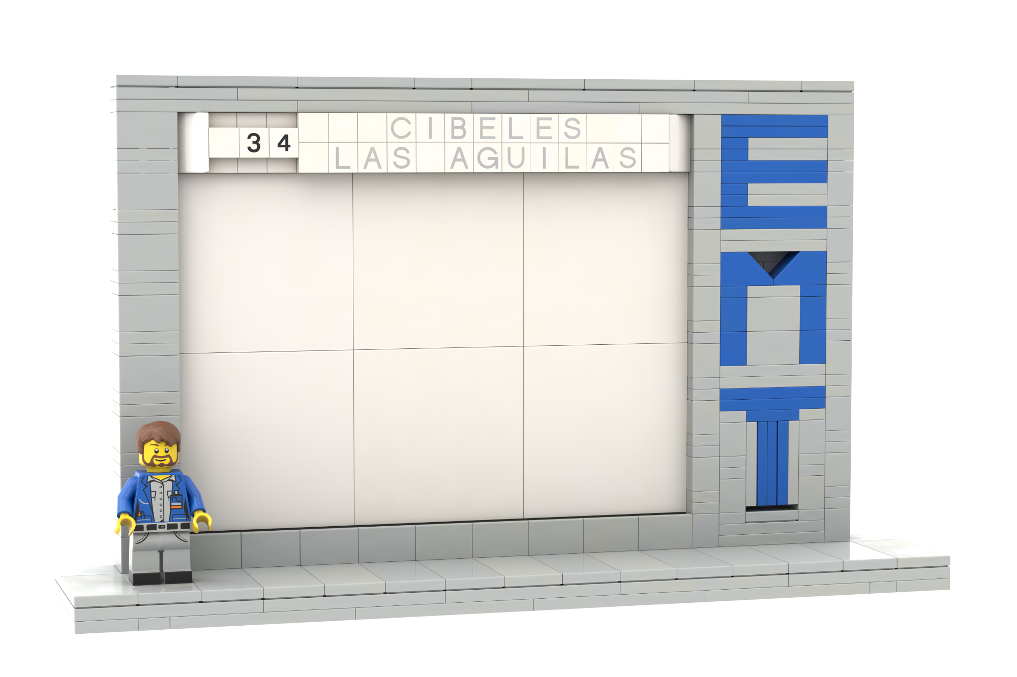 Letrero de LEGO con la letra E, M, T y una figura de un hombre al lado.