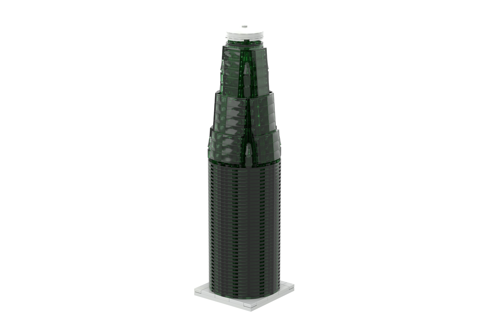 Botella verde con tapa en forma de cónica y cuerpo verde.