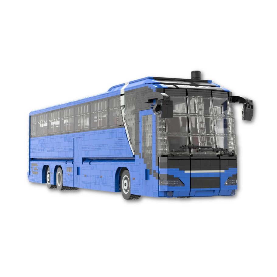 Autocares Autobús azul de dos pisos con ventanas grandes y diseño moderno.