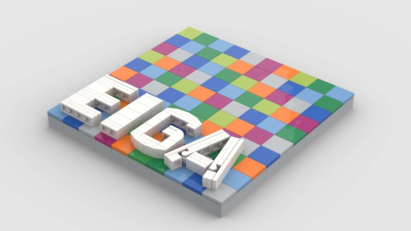 Bloque colorido con la palabra "EIGA" en letras grandes y blancas.