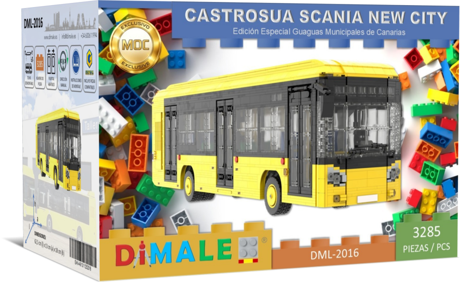 Autobús Castrosua Scania New City GNC Lego MOC Maqueta de autobús Castrosua Scania, bloques de construcción de colores incluidos.