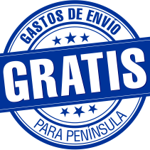 Sello que dice "Gratis" con texto sobre gastos de envío para península.