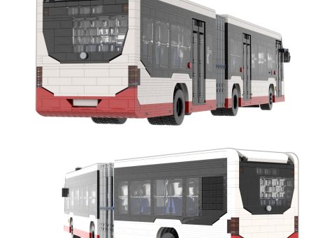Autobús urbano de diseño moderno, con carrocería blanca y detalles en rojo.