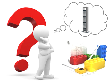 Persona dudando frente a un signo de interrogación y juguetes de construcción.