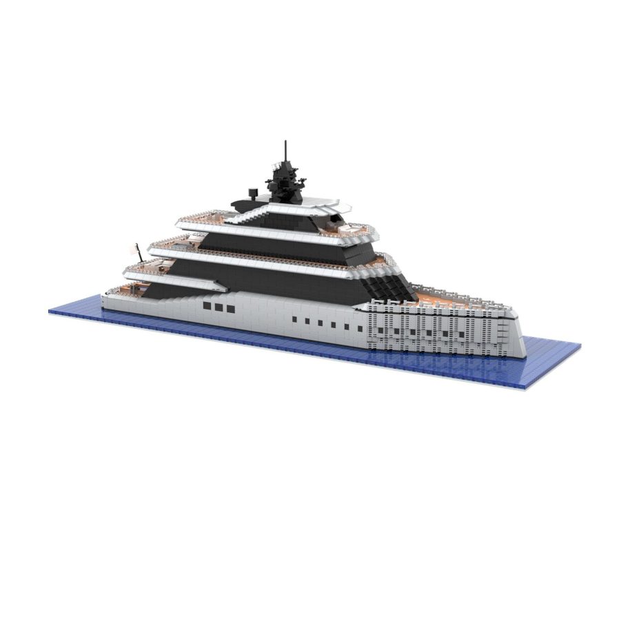 Yate moderno de lujo con múltiples niveles y una cubierta amplia.