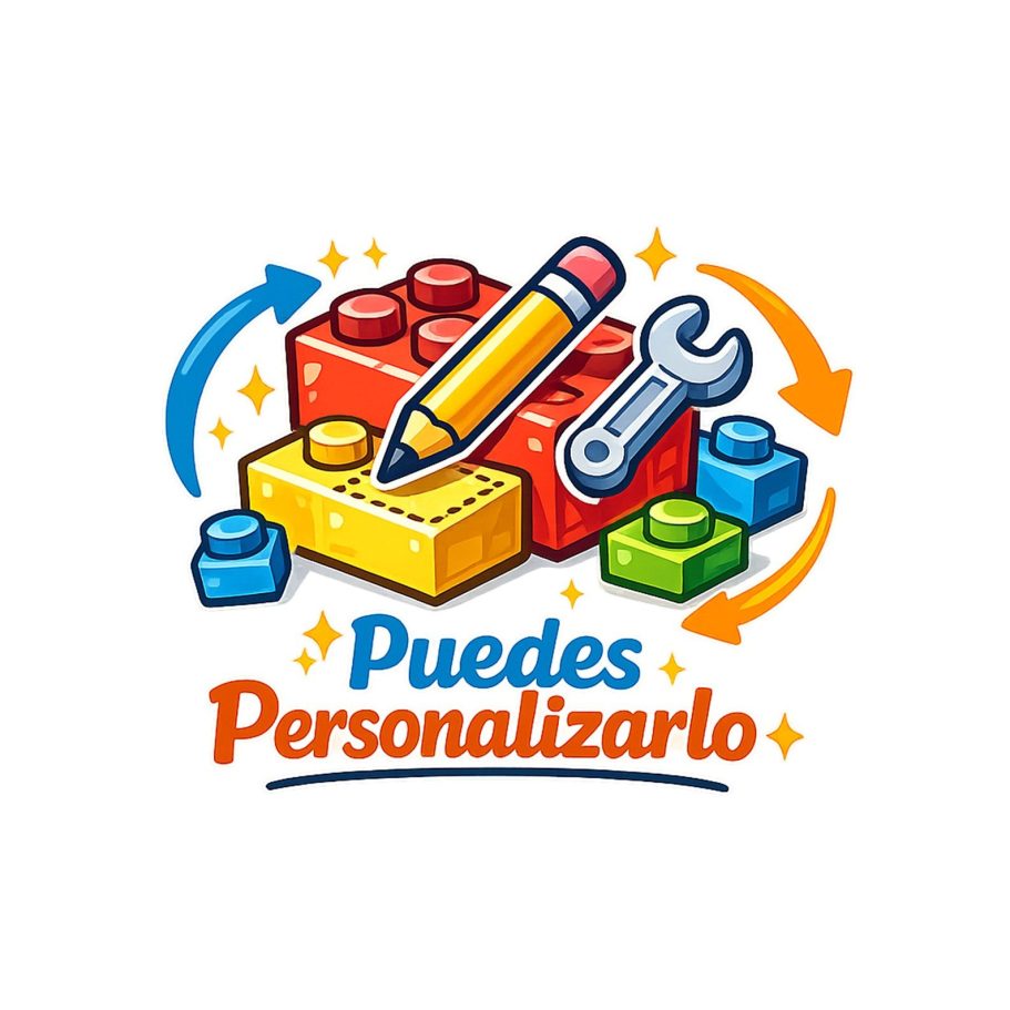 Puedes personalizar el color del set Lego Moc Logotipo colorido con bloques de construcción, lápiz y herramienta, texto "Puedes Personalizarlo".