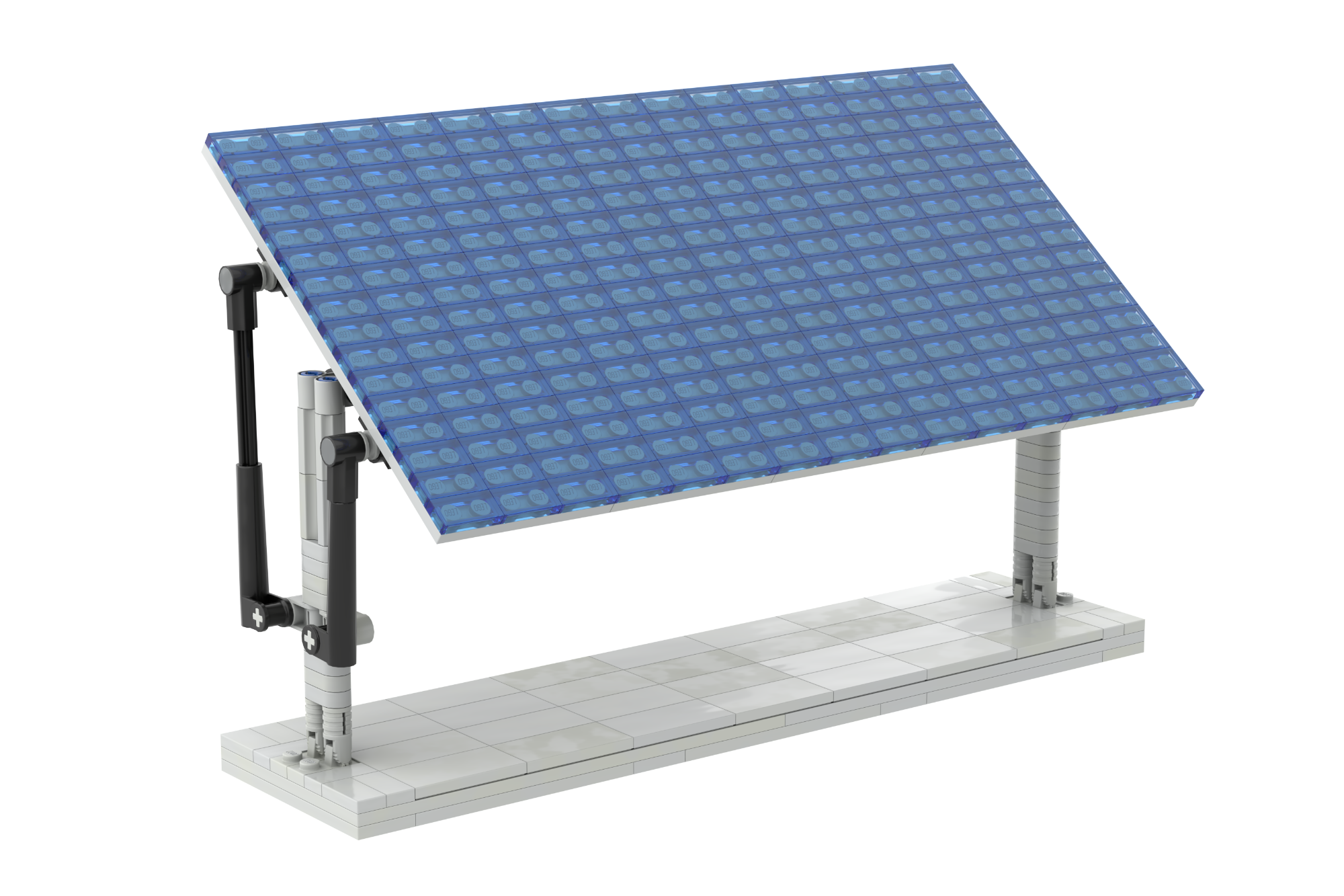 Panel solar con múltiples celdas fotovoltaicas sobre una estructura metálica.